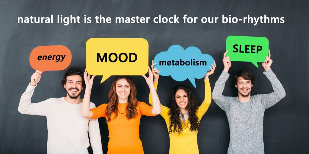 Natural light is the master clock for our bio-rythms light impacts our energy, mood, metabolism and sleep